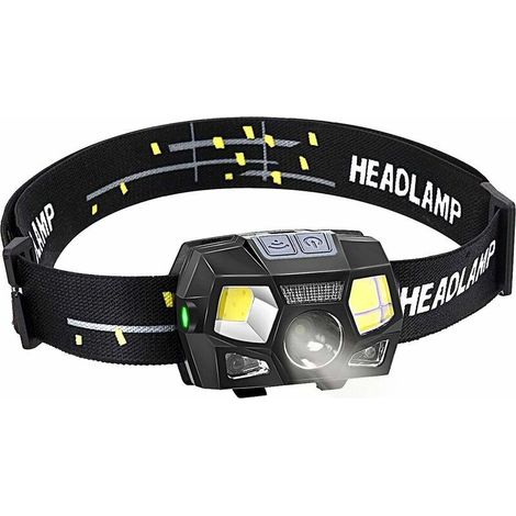 Headlamp, 300 lumens, USB rechargeable, powerful LED headlamp, 5 light modes, IPX4 waterproof with motion sensor for running, camping, cycling and outdoor lighting (1/5)