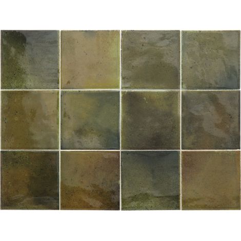 Carrelage mural faïence effet rustique THANGLONG 10x10cm Wild olive - Brillant - boîte de 0.50 m2 10x10 cm Wild olive - Brillant / Poli - boîte de 0.