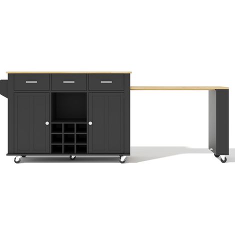 GagaÎlot de cuisine mobile avec prise 136(223)x50x93 cm noir chêne (1/5)