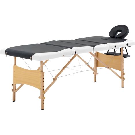 vidaXL Lettino Massaggio Pieghevole a 4 Sezioni Legno Nero e Bianco (1/5)
