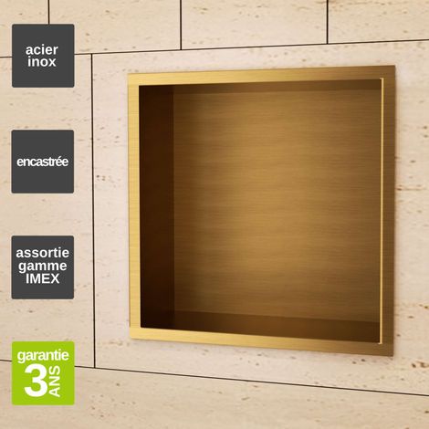 Niche de Douche Mural 33 x 33 cm - Rangement Salle de Bain en finition Or Brossé - ATLANTIC (1/5)