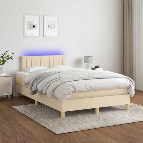 vidaXL Cama box spring con colchón y LED tela crema 120x200 cm (1/5)