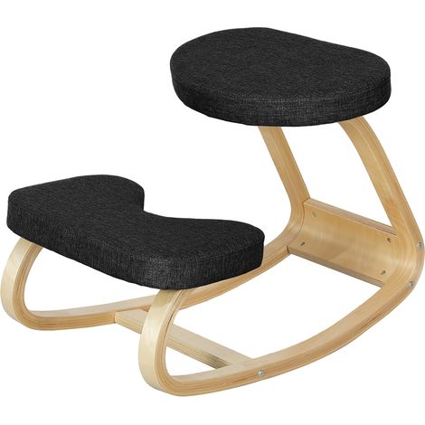 Chaise à Genoux à Bascule, Tissu Aspect Lin et Bois de Bouleau, 50x73x55 cm, Noir (1/5)