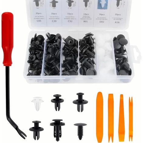 Lot de 105 Pièces Kit de Rivets Plastiques Expansibles pour Voitures Rivets Plastiques Universels Six Tailles Universelles Fixation et Réparation des Composants de Carrosserie Accessoire Voiture Clips (1/5)