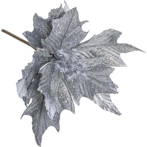 Feuille déco sapin Noël tissu métal 27x20cm, ornement fête gris pour intérieur et réception, 1 pièce (1/5)