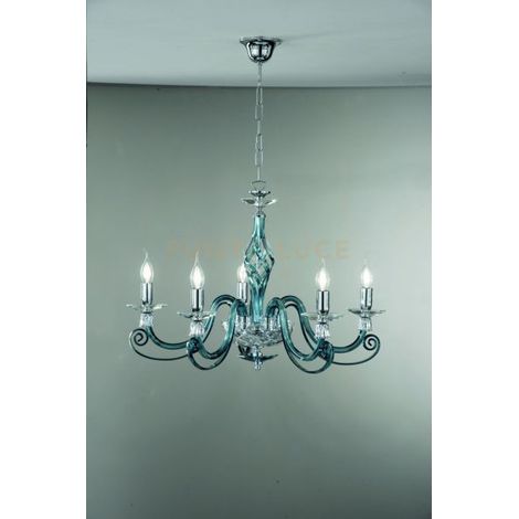 LAMPADARIO 1306 5 LUCI OTTANIO E CROMO ATTACCO E14 D.76CM