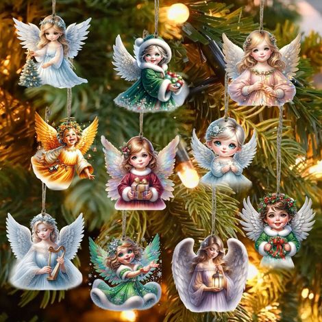 Pendentif Ange - Bois De Boîte - Décoration Arbre De Noël - Usage Intérieur Extérieur - 10 Pièces (1/4)