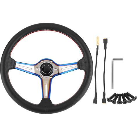 Volant de course en cuir perforé noir style NARDI, 350mm (14 pouces), 6 boulons, demi-cuvette, avec avertisseur sonore (1/5)