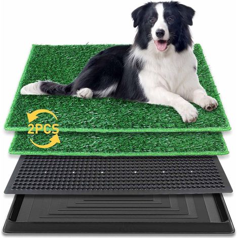 Toilette pour animaux, pelouse de toilette pour chiens avec plaques et 2 gazons artificiels, 76 × 51 cm, vert (1/5)