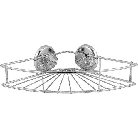 Panier de douche à ventouses, étagère d'angle en métal argenté (1/5)