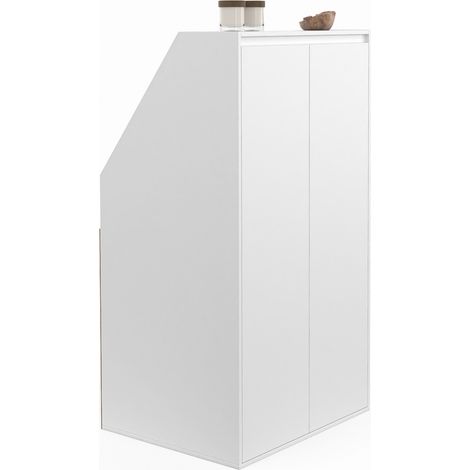 Idmarket – Armoire sous pente 2 portes – Dimensions 60 x 50 x 110/70 cm – Blanc – Étagère ajustable pour rangement optimisé