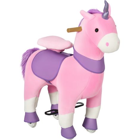 Jouet montée cheval bascule roues licorne jeu monture enfant 3-6 ans, 70x32x87 cm, rose (1/5)