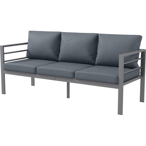 Divano da Giardino 3 Posti con Cuscini per Seduta e Schienale 185x66x64 cm in Alluminio Grigio