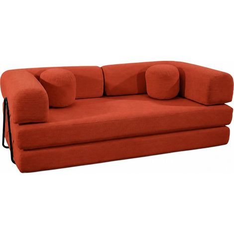 Canapé compressé convertible modulable 3 places en velours côtelé terracotta CROSBY (1/5)