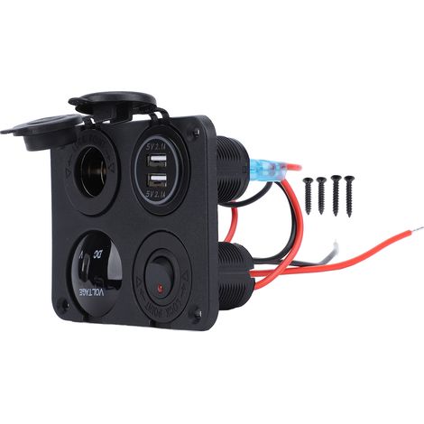 Panneau de prise de chargeur DC 12-24V, double prise de courant USB 4,2a avec voltmètre LED, allume-cigare pour voiture, bateau, camping-car, camion, lumière rouge. (1/4)