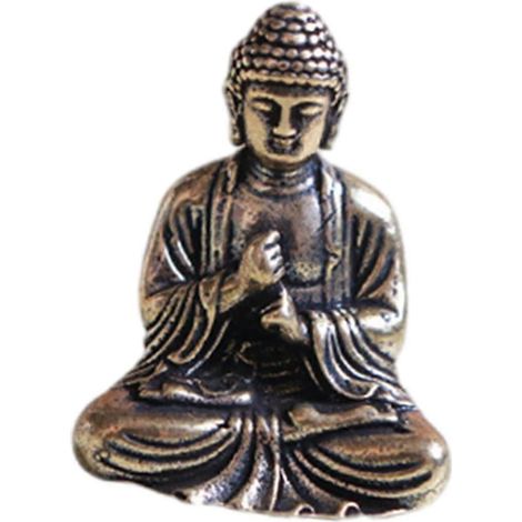 Petite figurine de Bouddha assis en laiton, décoration de bureau, souvenir, animal miniature pour la chambre, la maison ou le bureau. Accessoire de décoration-2.4x2.9cm (1/5)