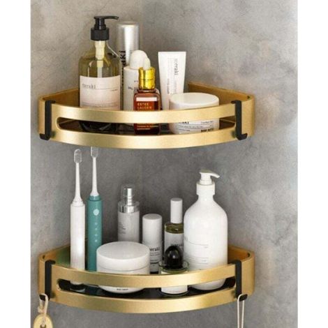 Lot de 2 Etagère de Douche d'angle sans Perçage Etagère Salle de Bain Adhésif Acier Inoxydable Triangle Panier Rangement pour Shampoing Savon avec Crochets (1/4)