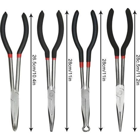 Set mit 4 Spitzzangen (28 cm) – 45°- und 90°-Winkel – Rostbeständiger Kohlenstoffstahl – Ergonomischer Griff für mehr Sicherheit – (1/4)