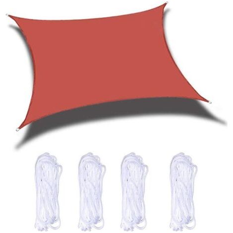 Voile D'ombrage Rectangulaire 2x1.8m Imperméable PES Toile Ombrage 98% UV Protection pour Jardin Terrasse Balcon Piscine Fête Extérieur, Rouge (1/5)