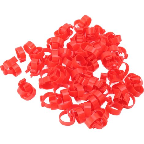 100 Stück Geflügelfußringe aus PP-Kunststoff, wiederverwendbar, für Hühner, Enten und Gänse, zur Kennzeichnung, rot, 16 mm / 0,6 Zoll (1/5)