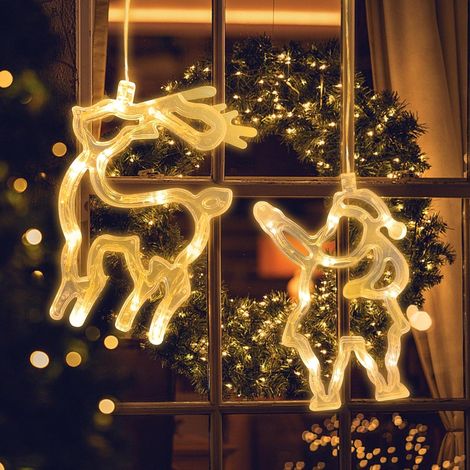 Lumières LED de Noël, Le Père Noël et Wapiti Lumières de Ventouse, Minuteur, Alimenté par Batterie, Rideau Suspendu Lumière pour Décoration de Christmas, Fête, Mariage (1/5)