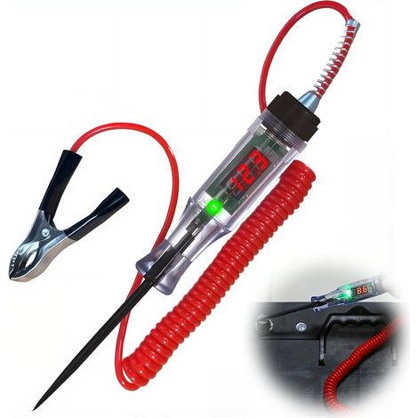 Tournevis Testeur de Circuit Automobile 5-120 V, Testeur de Tension Automobile avec Écran LCD, Câble à Ressort et Pinces Crocodiles, Test de Polarité, Voyant Lumineux et Fusibles Voiture Testeur (1/5)