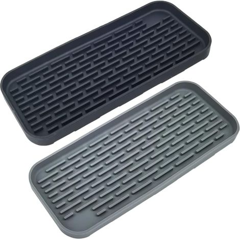Ensemble de 2 ensembles d'organisateurs d'évier, support d'éponge en silicone, tapis de séchage, pour les linges et accessoires de salle de bain (1/5)