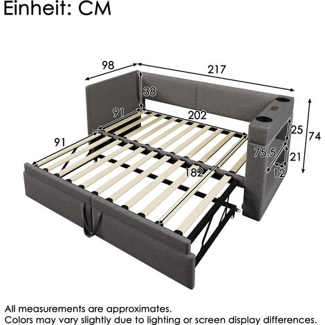 GagaGagaLit banquette AB20788384G 90x200 cm gris avec lit gigogne USB Type-C (1/5)