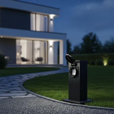 Poste eléctrico de jardín de 20 cm con 2 enchufes y 16 A. (1/4)