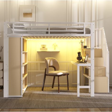 letto contenitore 140x200 con scrivania LED bianco HAVRYA (1/5)