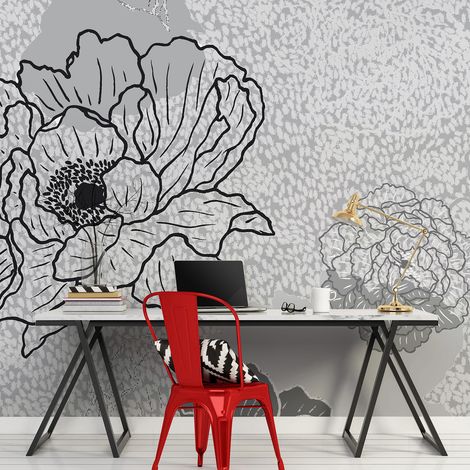 Papier peint intissé panoramique 270 cm X 250 cm, déco murale fleurs stylisées (1/5)
