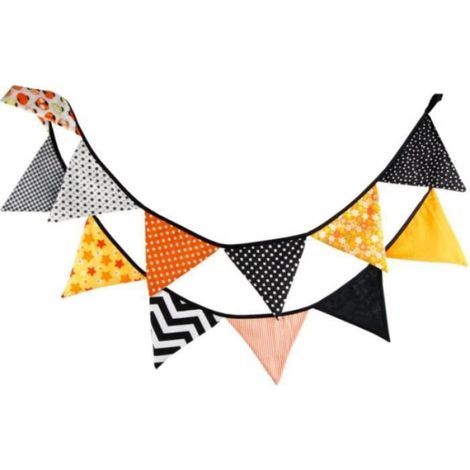 Guirlande Fanions - Halloween - 3.2m - Tissu - Jaune - Décoration Fête Carnaval (1/4)