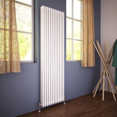 ELEGANT 1800 x 550 mm White Cast Iron Triple Radiator Traditional Panel Designer Bathroom Radiator 3 Column + Chrome Thermostatic Radiator Valves (1/5)