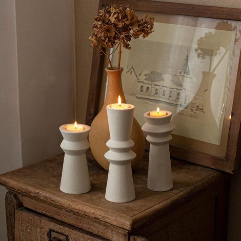 Lot de 3 bougeoirs en céramique de Style Minimaliste, pour la décoration de la Maison, Les fêtes de Mariage (1/5)