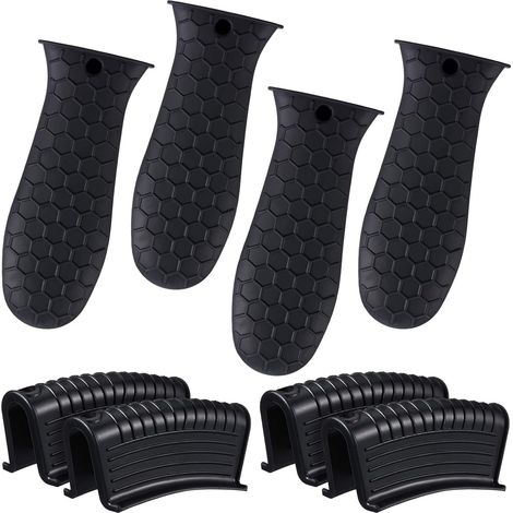 Paquete de 8 agarraderas de silicona con asas de hierro fundido, resistentes al calor, antideslizantes y reutilizables para sartenes (negro) (1/4)