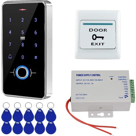 Système de Contrôle d'accès étanche IP68 Extérieur Clavier RFID d'empreintes Digitales Biométriques + Alimentation + Porte-clés RFID, sans Serrure électrique (1/5)