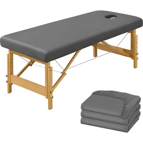 Lot de 3 Draps-Housses Table de Massage avec Trou, Lavables 190x70 cm, Gris (1/5)