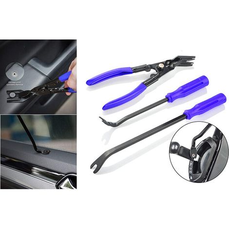 3 pièces de pinces pour panneau de porte automobile, outil de démontage et réparation de garnitures intérieures, fixation sécurisée – bleu