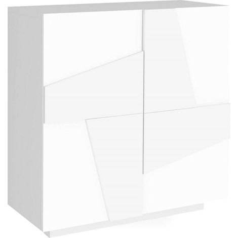 Dmora Scarpiera moderna, Made in Italy, a 2 ante, Portascarpe da ingresso, Mobile multiuso, cm 81x38h86, colore Bianco lucido con dettaglio, con imballo rinforzato (1/5)
