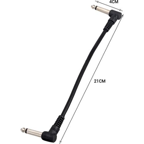 Lot de 6 câbles patch ultra-flexibles de 21 cm (8,3 pouces) pour pédales d'effets de guitare, avec fiche coudée de 6,35 mm (noir). (1/4)