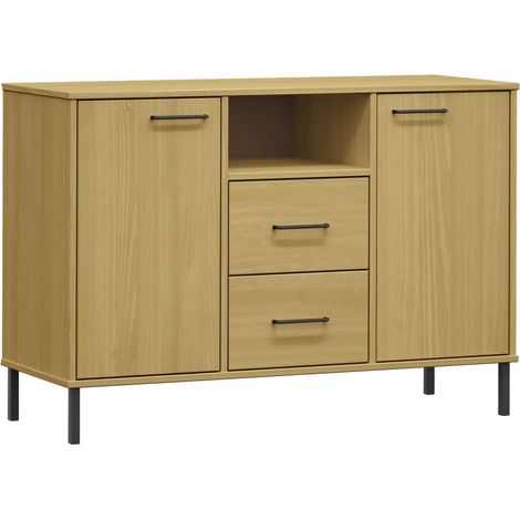 Zapatero patas de metal OSLO madera maciza marrón 113x40x77 cm vidaXL