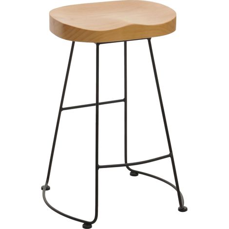 Sgabello da bar HHG-972, bancone sgabello cucina, poggiapiedi industriale metallo legno massiccio design 3D, naturale