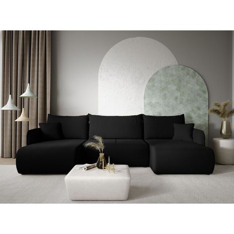 Wohnlandschaft Sofa mit Schlaffunktion CALGARY Stoff Curio Schwarz (1/4)