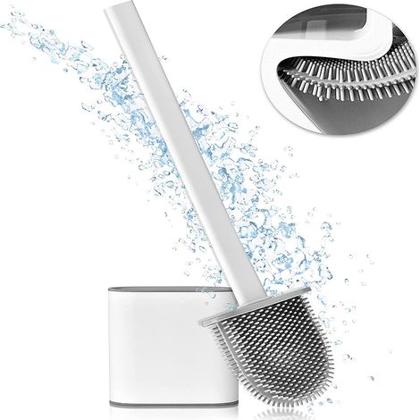 Brosse Pour Toilettes - Tête En Silicone Souple - Support Avec Aération - Installation Sans Perçage - Blanc - 10 X 5 X 36 Cm - 1 Pièce (1/5)