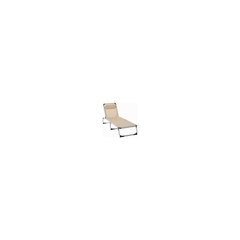 Chaise longue de jardin en aluminium, réglable en 4 directions, pliable, ergonomique, en tissu mesh beige, 170 x 60 x 76 cm, pour jardin et terrasse. (1/5)