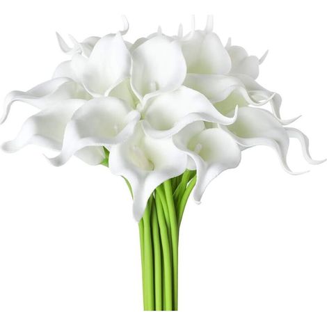 Bouquet artificiale di 20 calle realistiche in lattice – ideale per matrimoni, decorazioni per la casa, hotel o giardini, con elegante tessuto