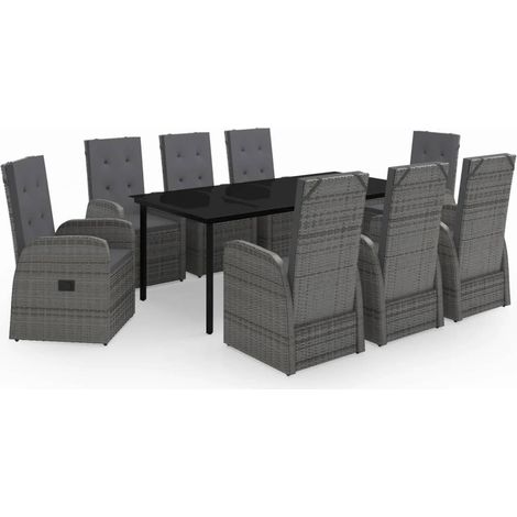 Maison Exclusive - 9-tlg. Garten-Essgruppe mit Auflagen Grau