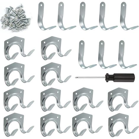 21 Pcs Crochets et Porte-Outils - Crochets doubles et simples pour Garage, Organisation avec Tournevis