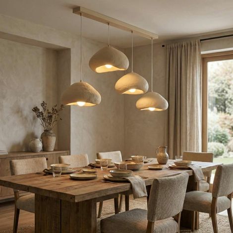 Suspension de table beige organique 4 lampes 154 cm NOXIS