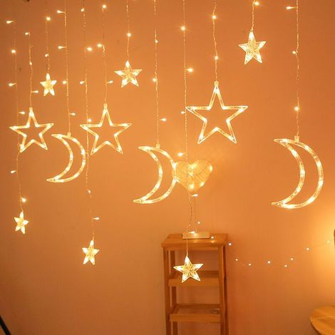 Star Lights Outdoor 138LED Alimenté Rideau Lumières Guirlande Lumineuse Led Guirlande Lumineuse Étoile Lune Guirlande Lumine (1/4)